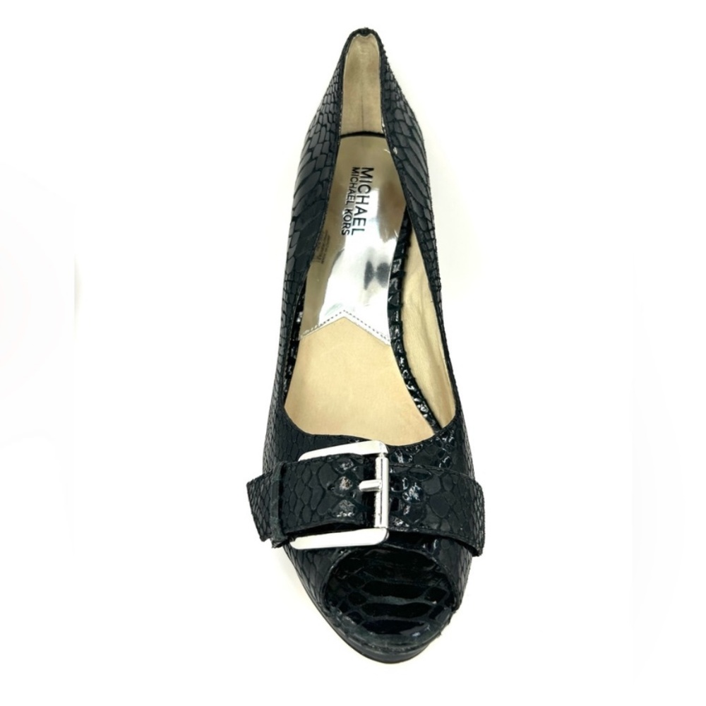 Michael x Michael Kors Black Leather Peep Toe Heels | 9 - Picture 10 of 10